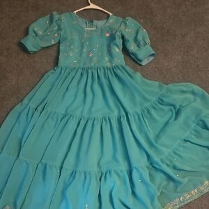 Elegant Teal Embroidered Dress